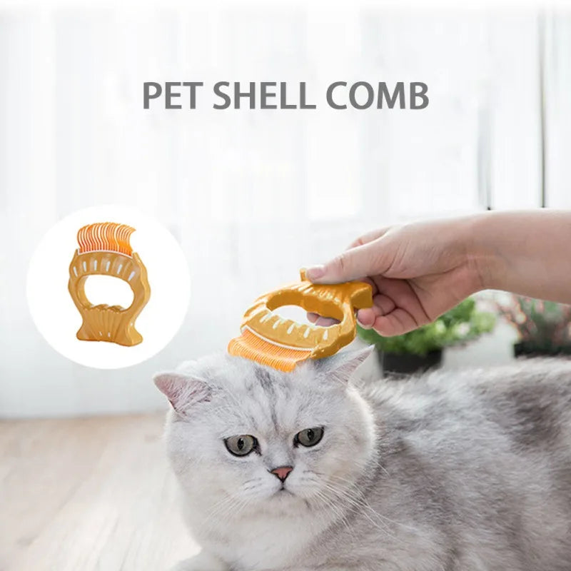 Peine para gatos, cepillo de masaje para mascotas, mango en forma de concha, herramienta de masaje para el cuidado de mascotas, para eliminar pelos, accesorios de limpieza para gatos y perros