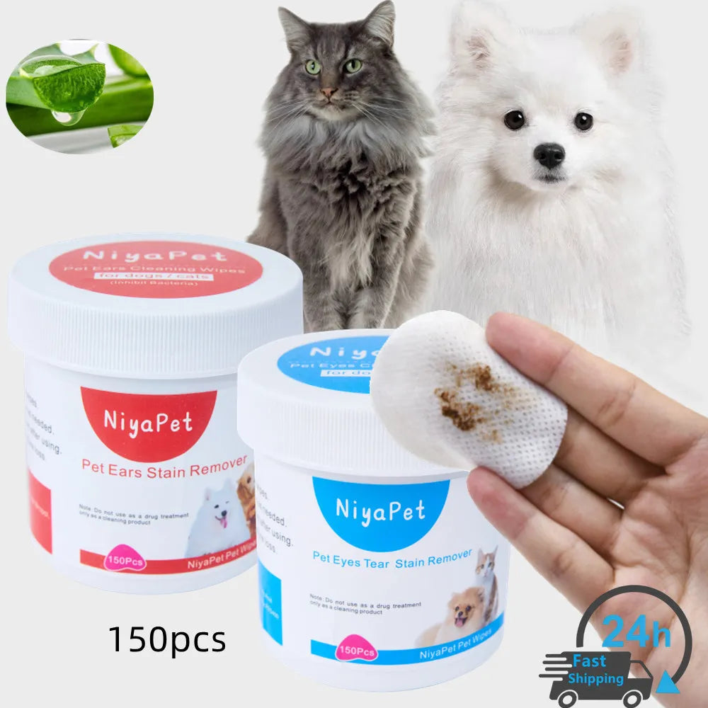 150Pcs Pet Wipes Dog Cat Eyes Ears Cleaning Paper Towels Eyes Tear Stain Remover for Puppy Kitten Ears Cleaner Grooming Supplies Accessories