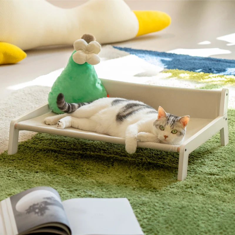 Mewoofun-cama para gatos con marco de madera, muebles de lona transpirable, cama para Gato, sillas de playa para interiores y exteriores, suministros para gatos, perros y cachorros