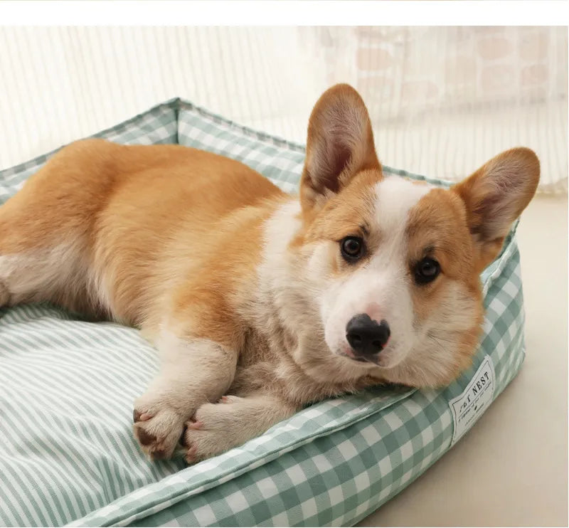 Bed for Dog Cat Pet Square Lattice Kennel Medium Small Dog Sofa Bed Cushion Pet Calming Dog Bed House Pet Supplies