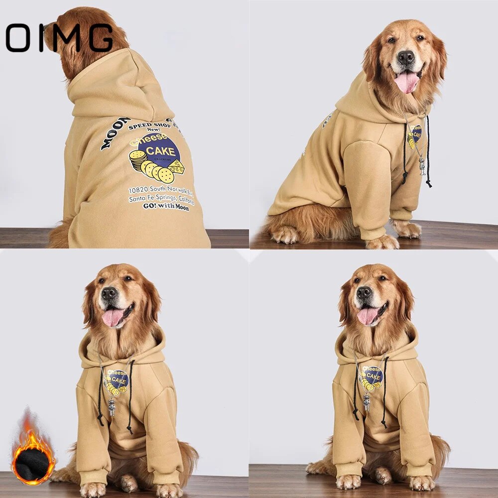 Vêtements d'hiver chauds pour gros chiens, gâteau au fromage imprimé, pull à capuche pour chiens de taille moyenne et grande, Golden Retriever Labrador Samoyed, sweat à capuche, Style à la mode