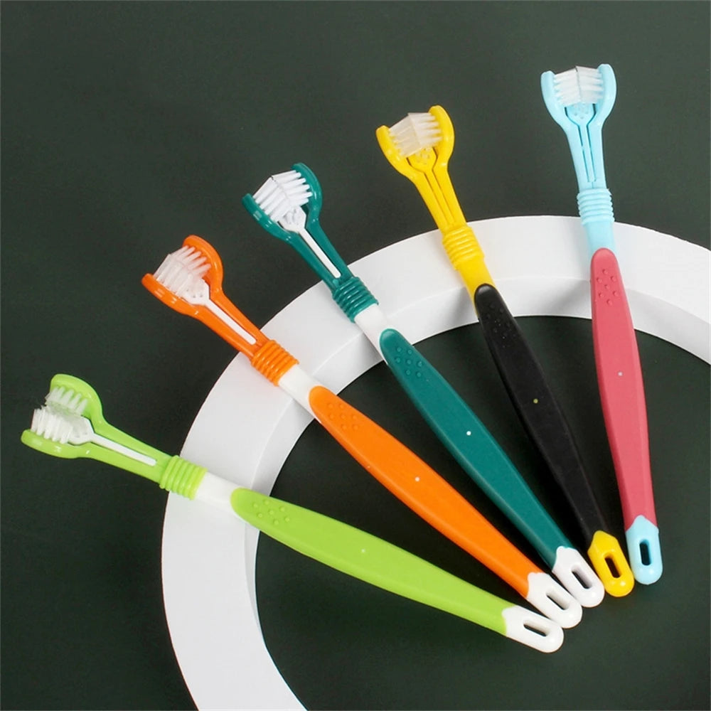 Colorful 3 Sides Toothbrush for Dogs Cat Remove Bad Breath Teeth Calculus Tool Pet Ribbit Oral Cleaning Brush Dog Accessories