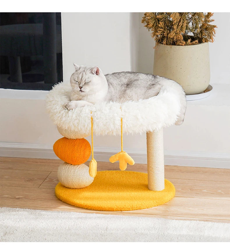 Cat Scratching Posts Pet Climbing Frame with Fleece Bed Nest Winter Warm Cats Cute Chicken Shape Multifunctional House Toy