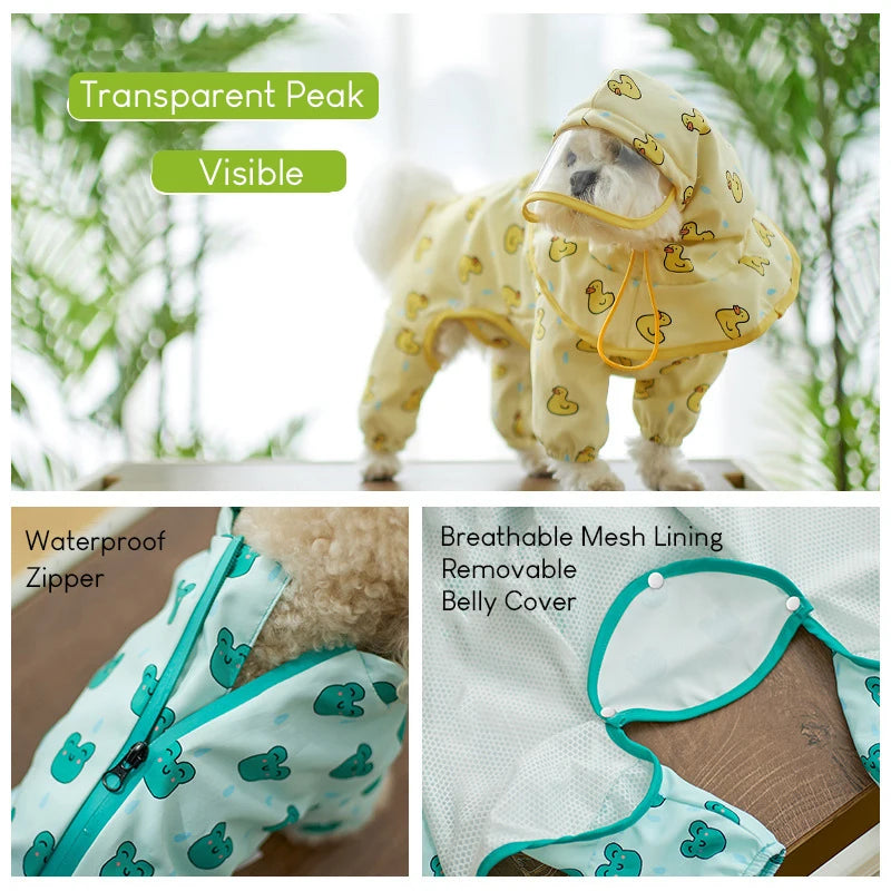 Chubasquero para perros pequeños, chaqueta impermeable con estampado bonito para mascotas con capucha transparente, abrigo de lluvia totalmente cubierto para cachorros y patos