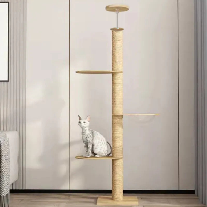 Árbol para gatos de piso a techo, torre para gatos, gatito ajustable, condominio de varios niveles con poste rascador, hamaca, centro de actividades para gatos, juguete