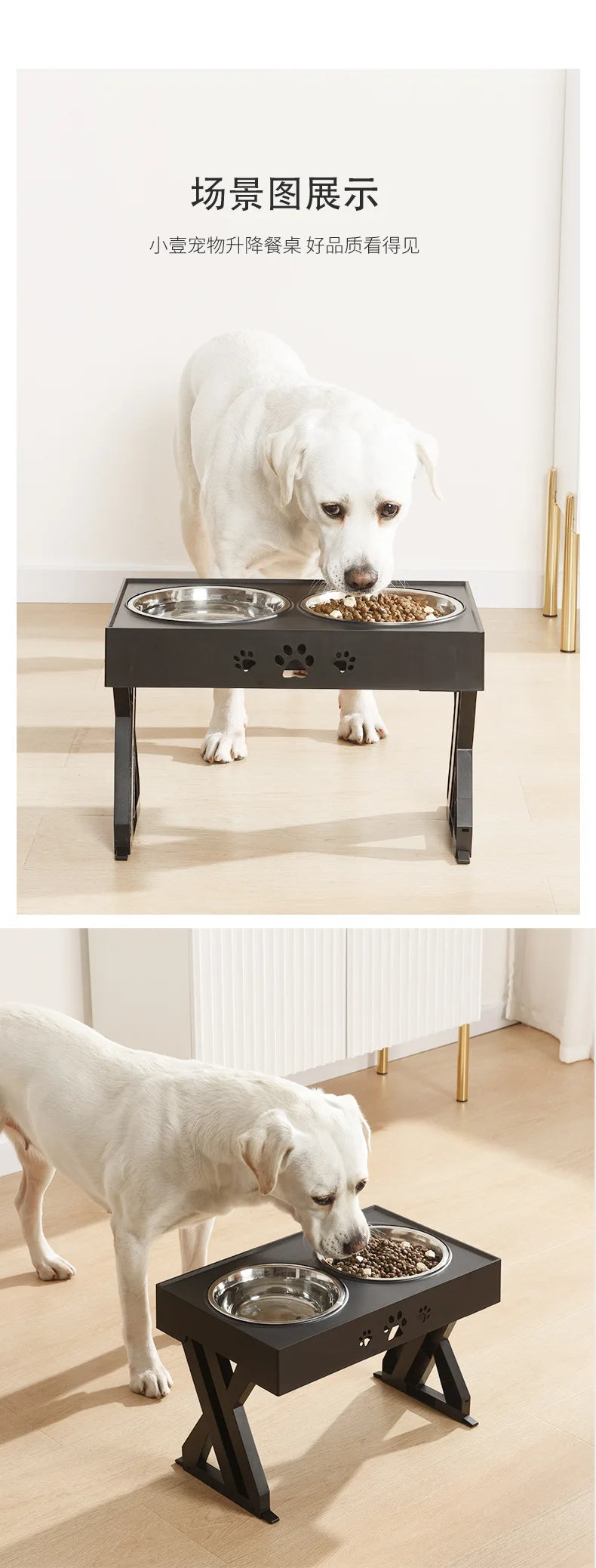 Adjustable Elevated Feeder Dog Double Bowls Pet Feeding Raise Cat Food Water Bowls with Stand Stainless Steel Lift Tabel