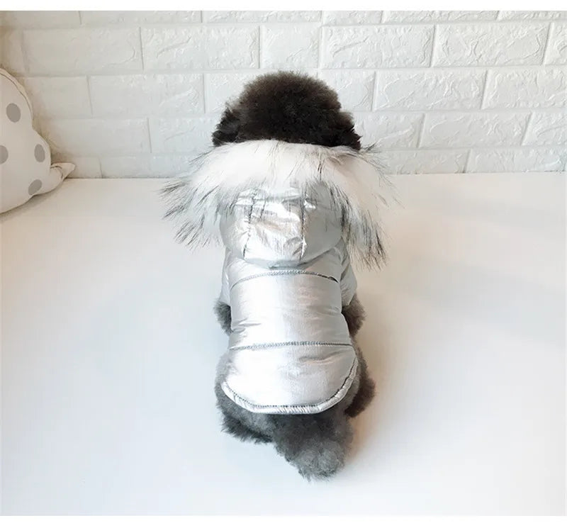 Vêtements d'hiver pour chiens, manteau de luxe avec col en fourrure pour petits chiens, veste bouffante imperméable et anti-saleté pour animaux de compagnie avec capuche amovible pour Yorkies