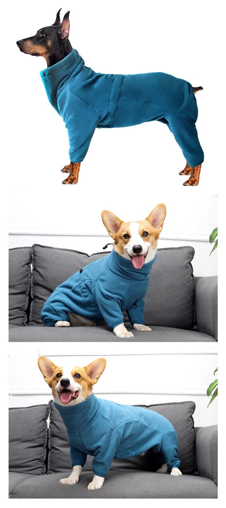 Winter Pet Hoodies Fleece Dog Clothes Thick Warm Dog Coat for Small Medium Large Dogs Adjustable Male/Female Overalls for Corgi Fashion Style