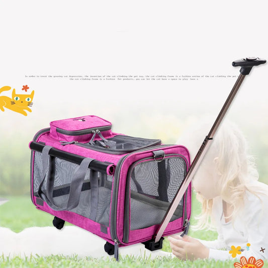 Cubierta de carrito para perros y gatos, transportador con ruedas desmontables portátiles, bolsa de viaje transpirable para cochecito de mascota con mango extensible