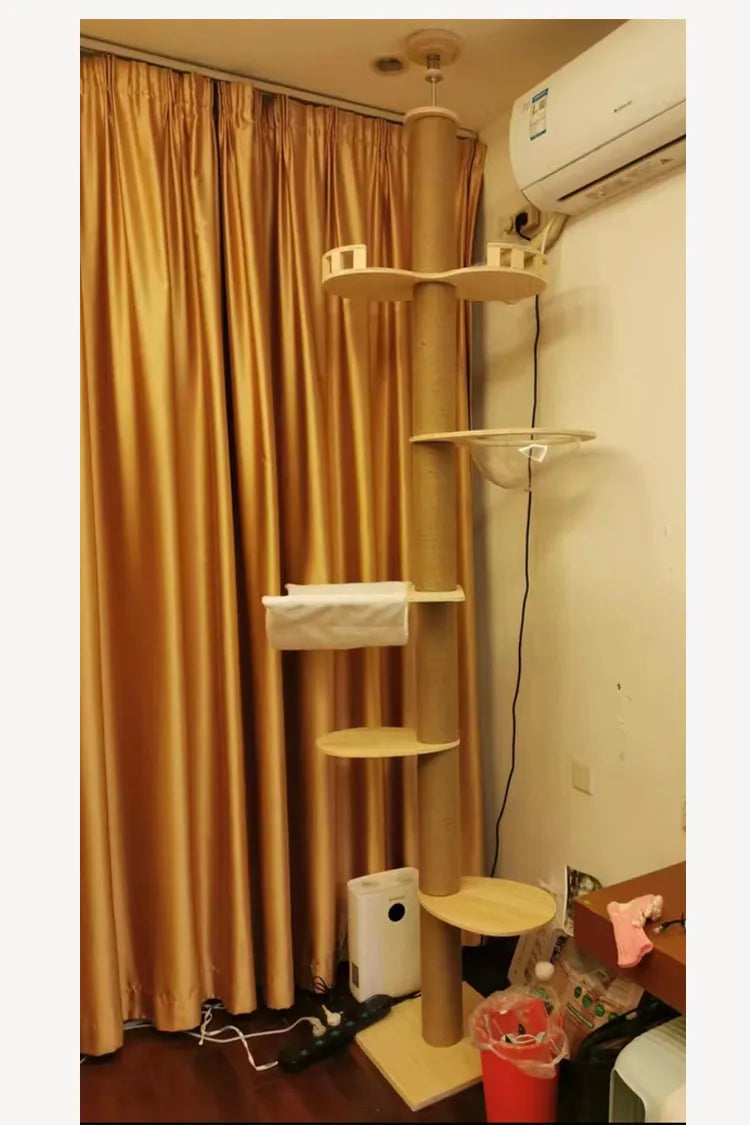 Árbol para gatos de piso a techo, torre para gatos, gatito ajustable, condominio de varios niveles con poste rascador, hamaca, centro de actividades para gatos, juguete