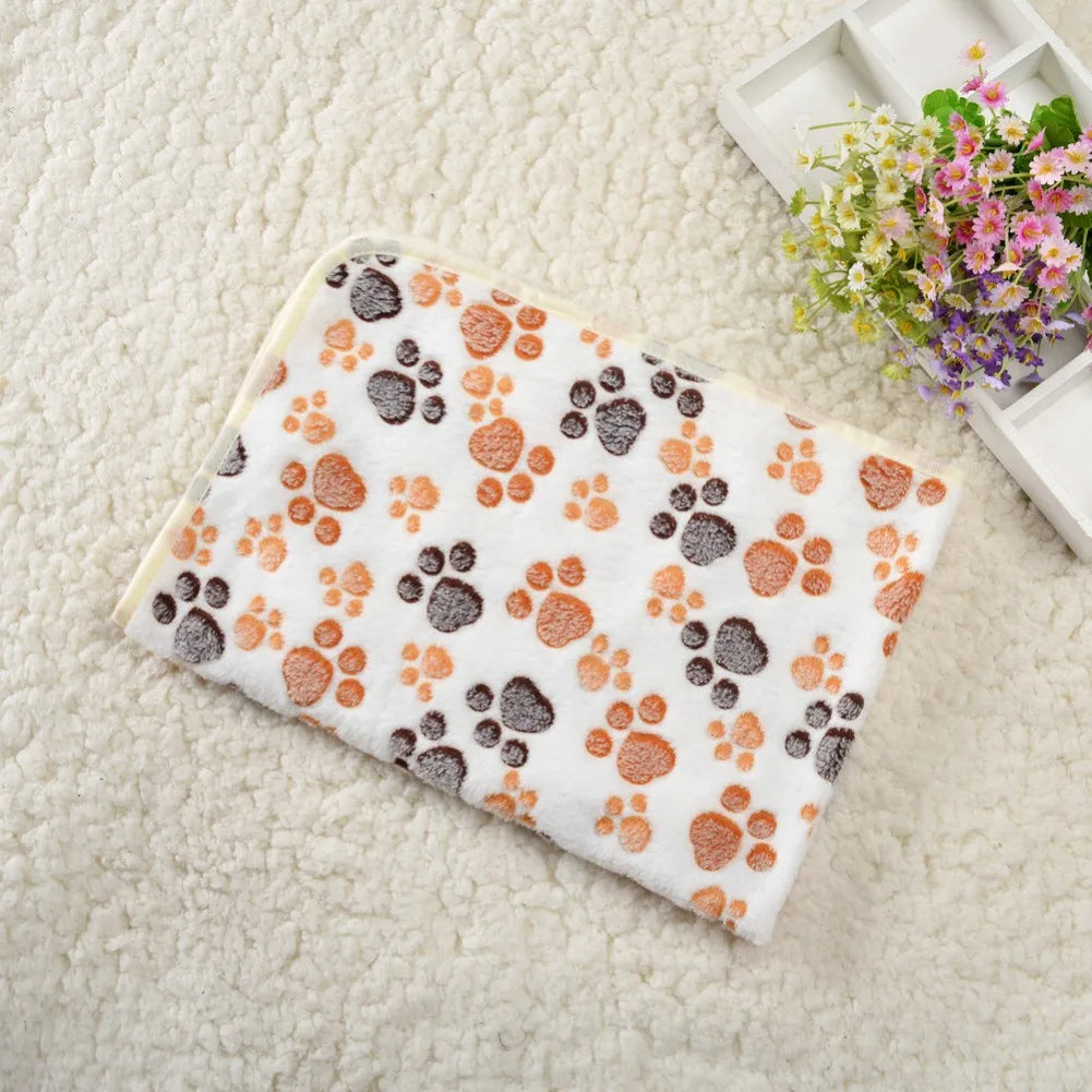 Non-Slip Pet Blanket Dog Mat All Season Warm All-Purpose Soft Cat Sleeping Mats With Puppy Footprints Plush Kitten Bed