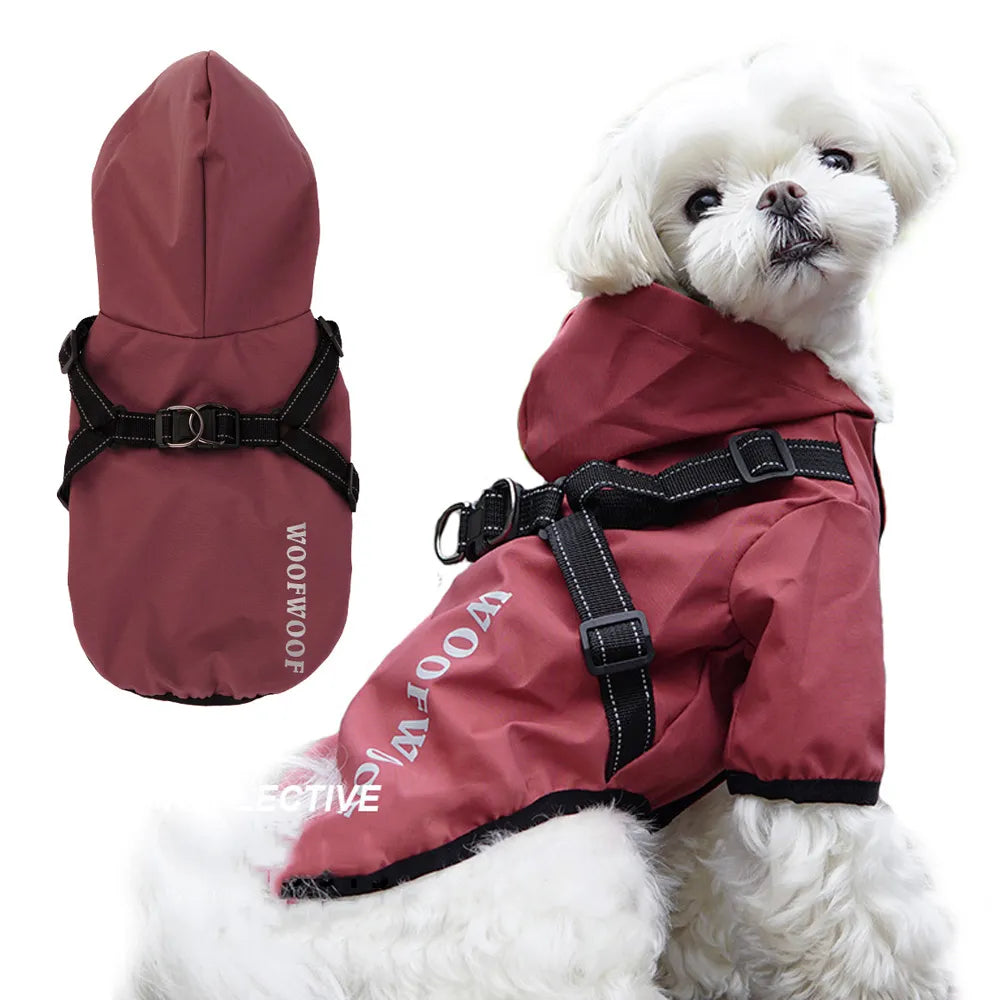 Chubasquero para perros con arnés, chaqueta impermeable con forro de malla transpirable para perros pequeños, ropa reflectante con capucha para cachorros, Chihuahua