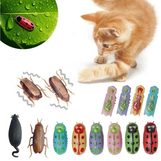 Divertidos insectos eléctricos, juguete con hierba gatera, túnel automático, Mini Robot, insectos con vibración, juguetes para gatos, funciona con batería, cucaracha, mariquita