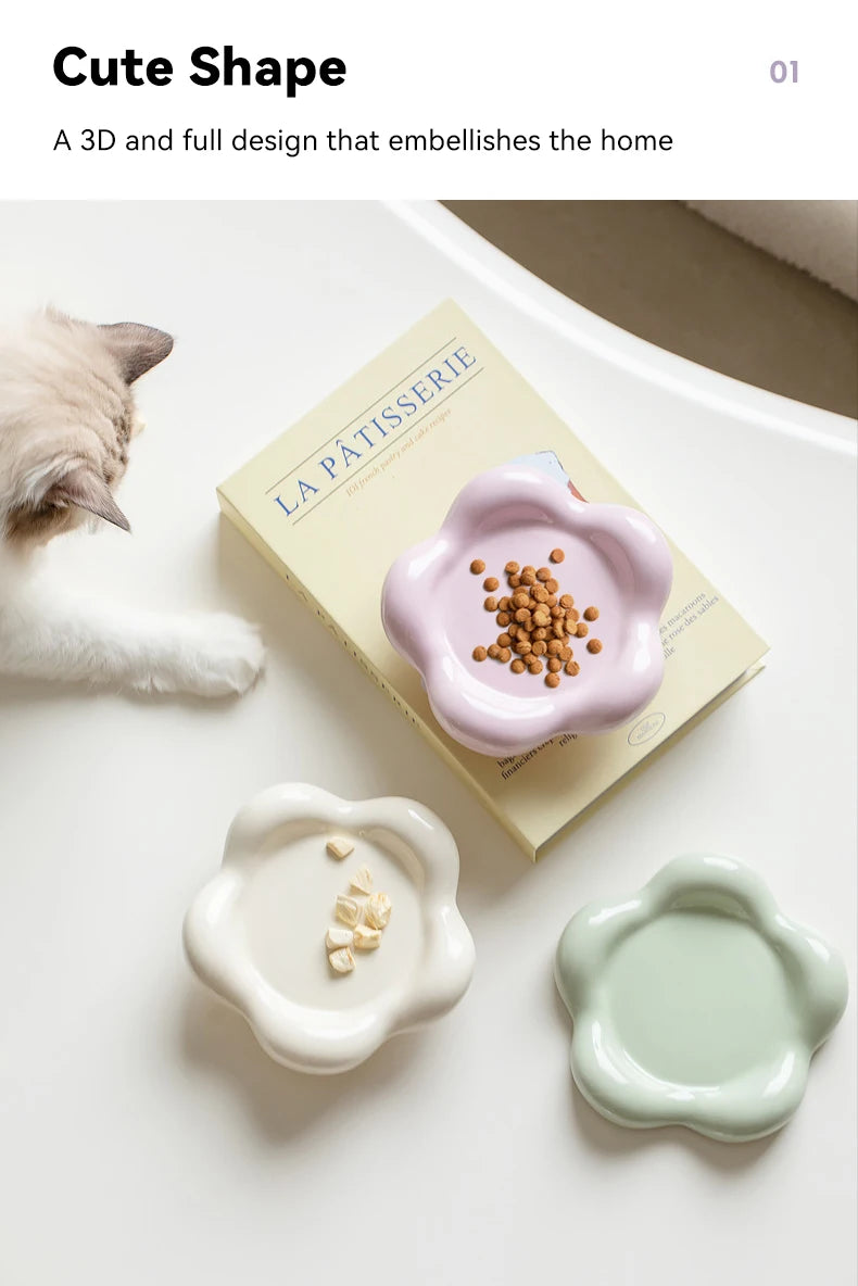 Bol en céramique pour chat, petit animal de compagnie, mangeoires surélevées pour nourriture et eau, chiot, chien, assiette à boire avec support en bois