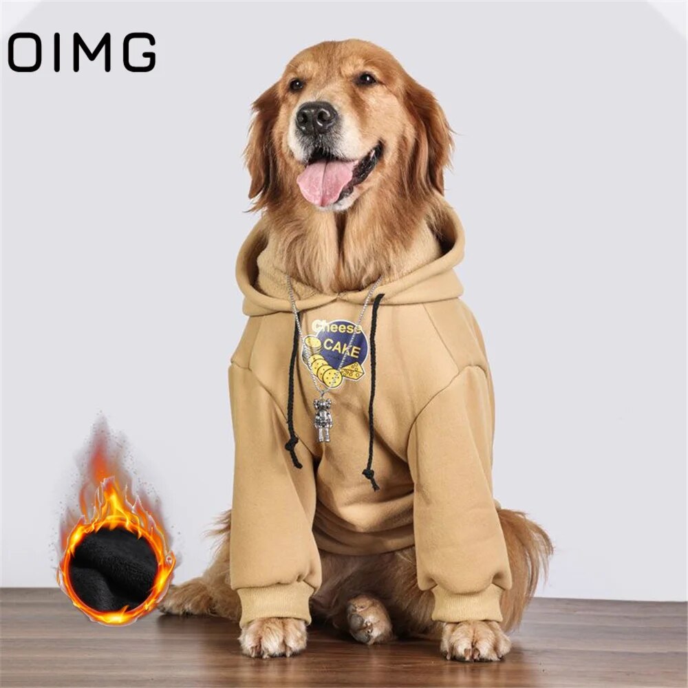 Vêtements d'hiver chauds pour gros chiens, gâteau au fromage imprimé, pull à capuche pour chiens de taille moyenne et grande, Golden Retriever Labrador Samoyed, sweat à capuche, Style à la mode