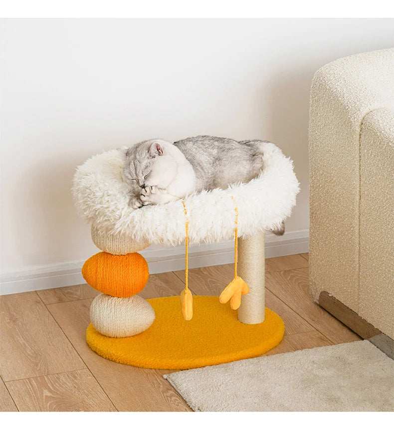 Cat Scratching Posts Pet Climbing Frame with Fleece Bed Nest Winter Warm Cats Cute Chicken Shape Multifunctional House Toy