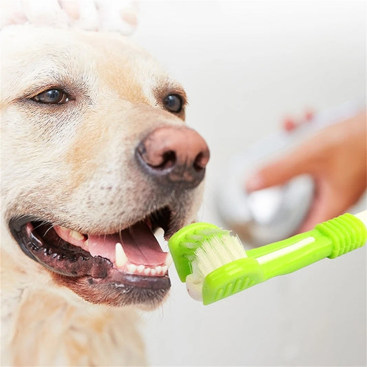 Cepillo de dientes colorido de 3 lados para perros y gatos, herramienta de cálculo para eliminar el mal aliento, cepillo de limpieza Oral para mascotas, accesorios para perros