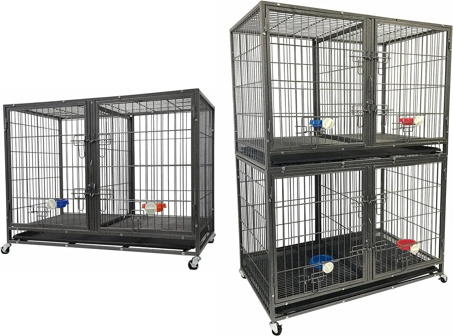 Go Pet Club 37" Heavy Duty empilable chat chien cage en métal pour animaux de compagnie chenils extérieur et intérieur avec séparateur et bols d'eau,