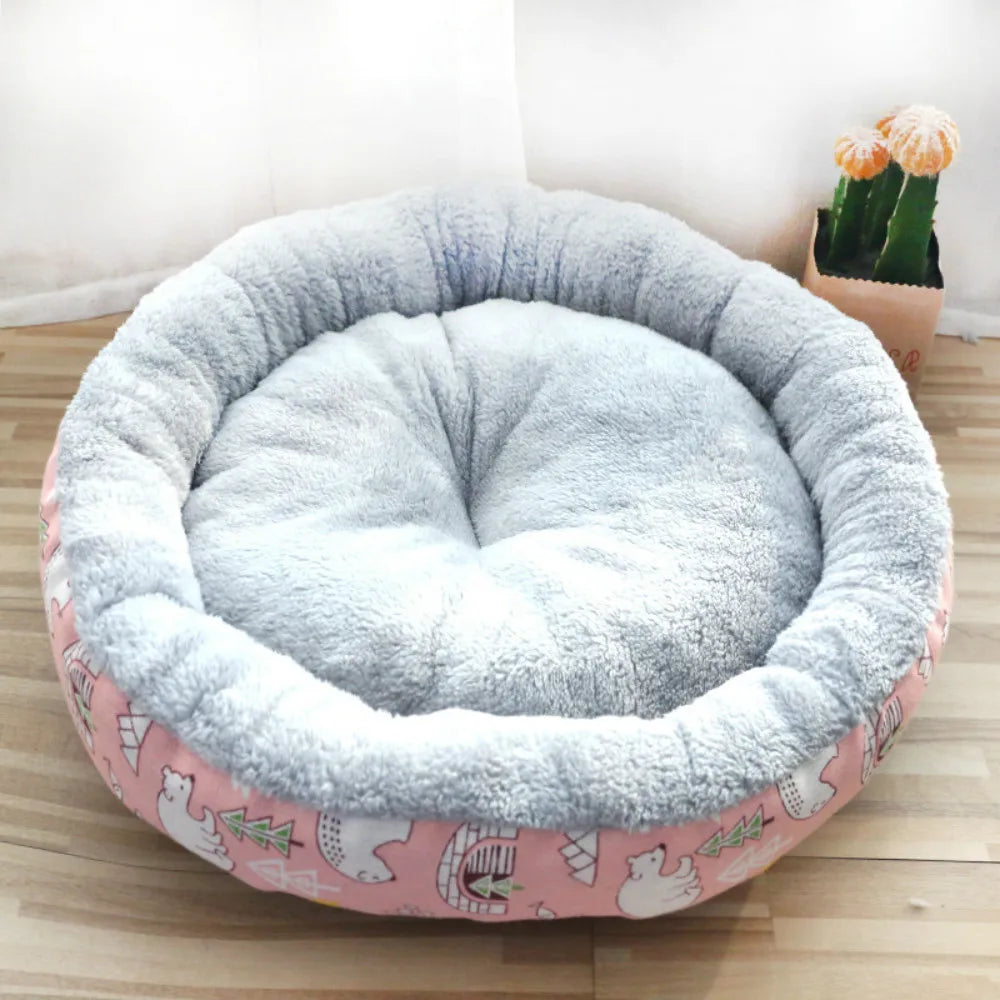 Winter Pet Dog Cat Bed Kennel Dog Round Cat Super Warm Soft Sleeping Long Plush Puppy Cushion Mat Portable Cat Supplies