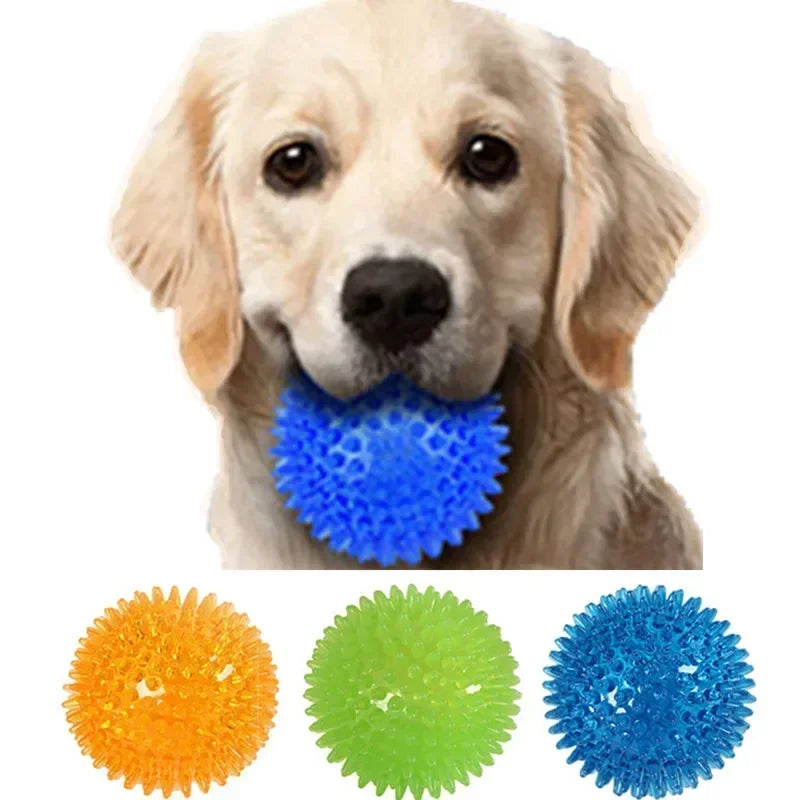 Juguetes para perros y gatos, juguete con sonido para cachorros, Bola de Limpieza de dientes chirriante, entrenamiento de TPR, juguete para masticar dientes de mascotas, bolas de espinas