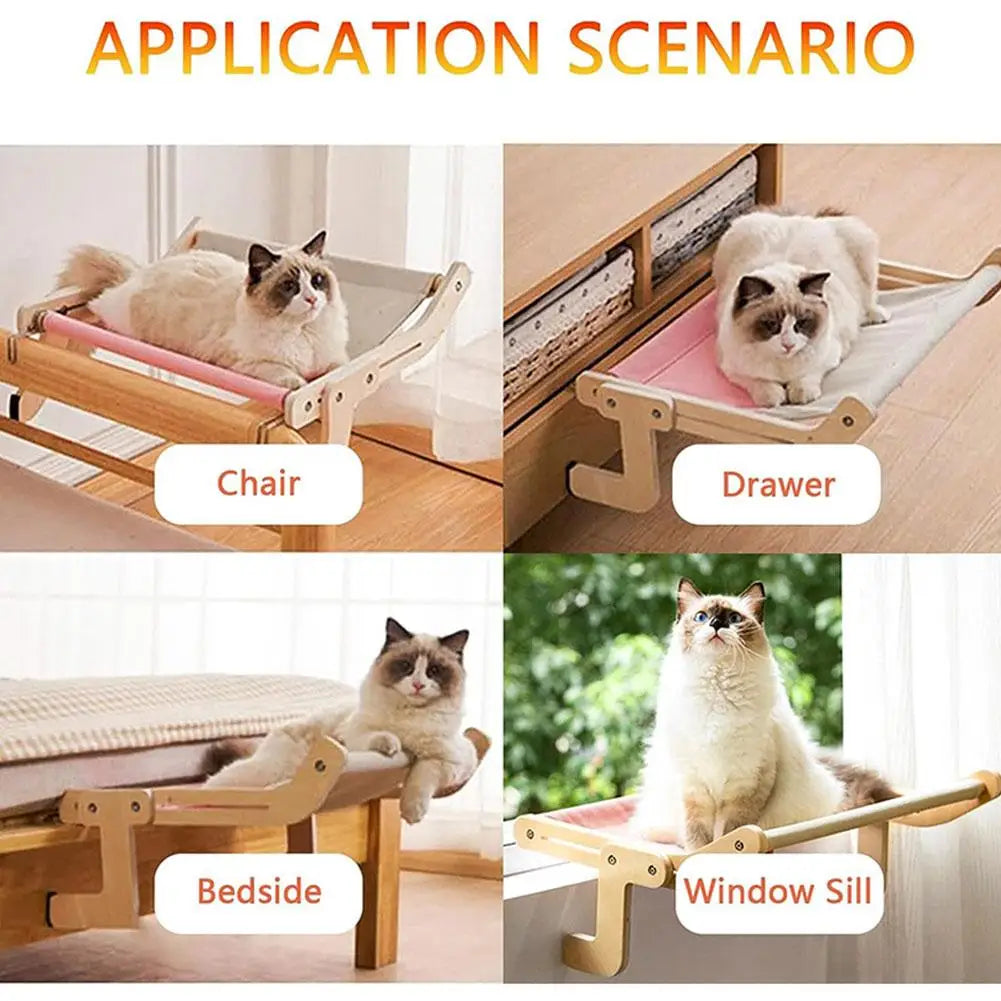 Hanging Cat Hammock Wooden Sofa House Furniture Indoor Cozy Sunny Seat Window Drawers Chair Backs Bedside Cat Sleeping Bed