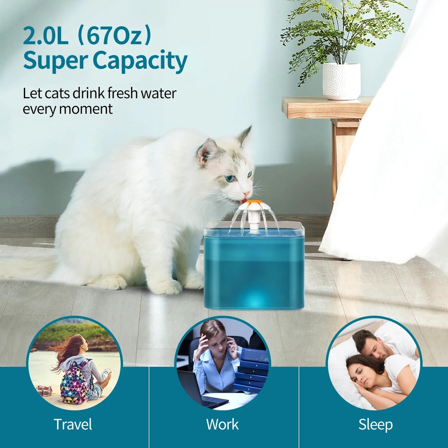 Automatic Cat Fountain Water Drinking Feeder Bowl Pet Dog Cat Water Dispenser Mute Automatic Drinking Fountain Electric USB