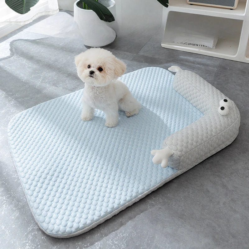 Tapis d'été pour chien et chat, nouveau tapis de dessin animé monstre aux grands yeux, respirant et frais, nid pour petit chien et chat, fournitures pour animaux de compagnie, lits pour chiens, tapis de glace pour animaux de compagnie, nouvelle collection