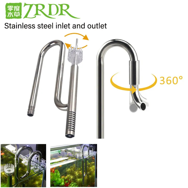 Filtro de acuario ZRDRA, accesorios de filtro externo de acero inoxidable, entrada y salida de agua, elimina la película de aceite, tubo de lirio, filtro de acuario