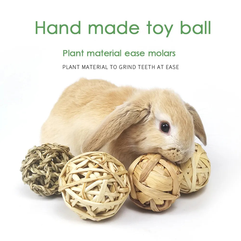 5pcs Chewing Braided Ball Guinea Pig Rabbit Hamster Small Animal Play Pet Interactive Chew Toy Natural Grass Ball Fun Pet Toy