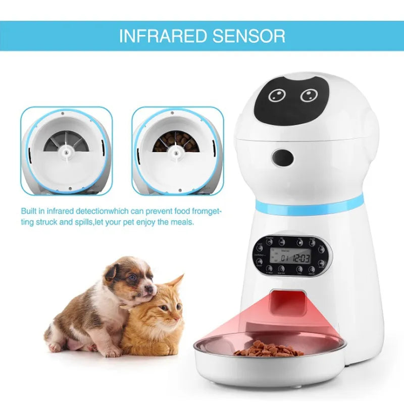 Alimentador automático de mascotas de 3,5l, dispensador de comida inteligente para gatos y perros, temporizador, tazón de acero inoxidable, alimentación automática para perros y gatos, suministros para mascotas