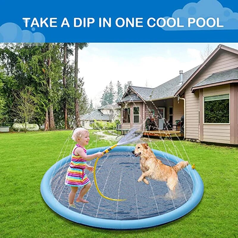 Smmer Juguete para Perros, Almohadilla rociadora para Salpicaduras para Perros, Piscina para Mascotas, Juego Interactivo al Aire Libre, Alfombra de Agua, Juguetes para Perros, Gatos y niños