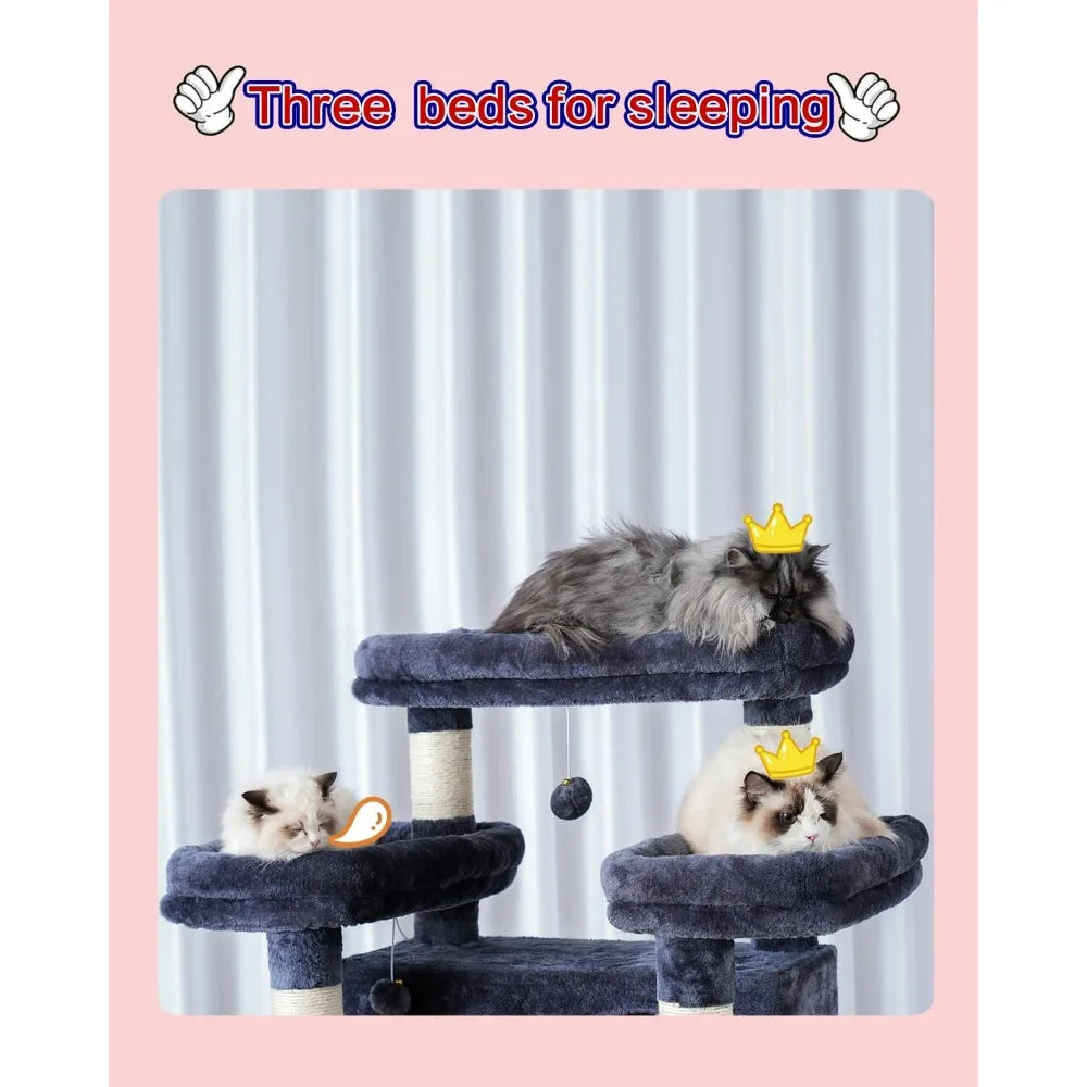 Suitable for Indoor Cats 2 Baskets Multi-level Cat Scratch Ear Scratch Columns 74 Inch Cat Tower With 3 Large Platforms Tree Pet