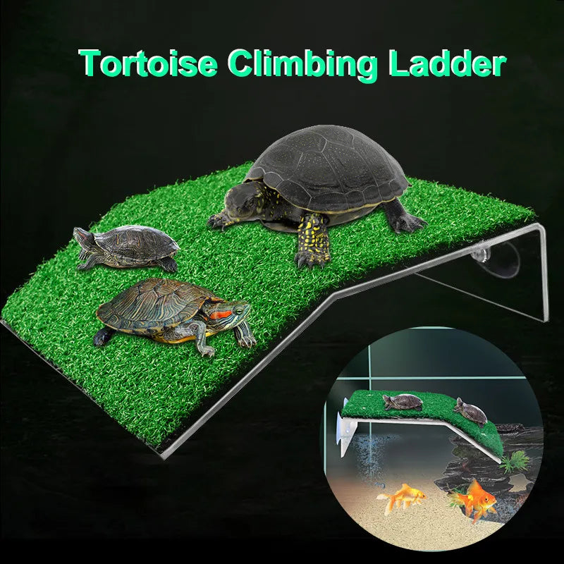 Plataforma para tomar el sol para tortugas, simulación de hábitat de tortugas, rampa de césped, muelle para tortugas, isla flotante para terrario para reptiles, accesorio para acuario