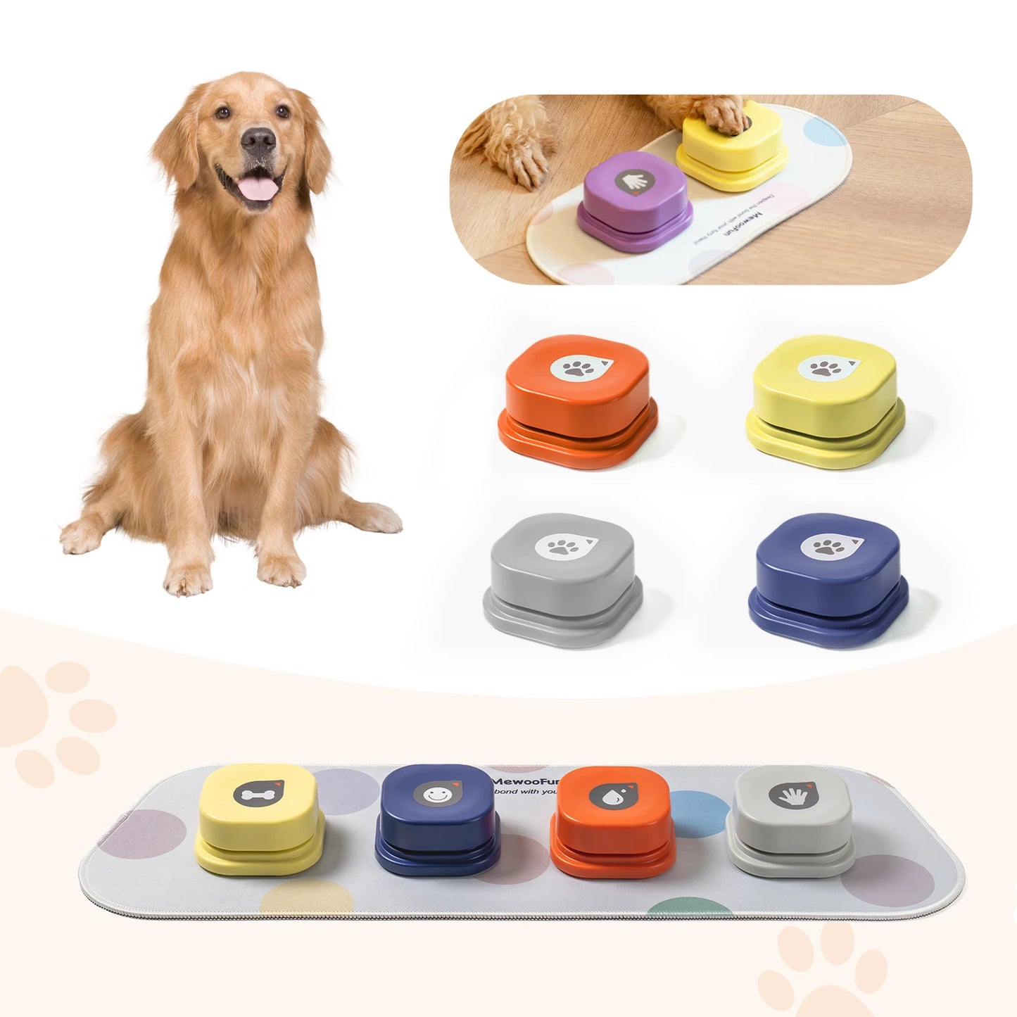 Mewoofun-Botón de grabación de voz para mascotas, juguetes para perros, botones para comunicación, entrenamiento de mascotas, botón de conversación grabable con alfombrilla