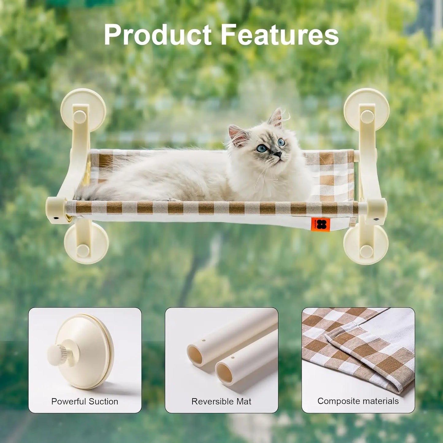 Mewoofun Four-Seasons-Use Cat Hammock Window Perch Detachable Washable Space-Saving Cat Furniture Hanging Pet Bed