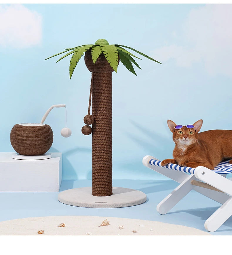 Postes rascadores para gatos, marco de escalada con forma del árbol de coco, tablero rascador para gatos de cáñamo y Sisal con bola, juguetes con forma de garras para mascotas