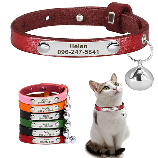 Collier de chat personnalisé réglable en cuir colliers de chats de compagnie collier personnalisé chiot chaton nom colliers Anti-perte chat accessoires