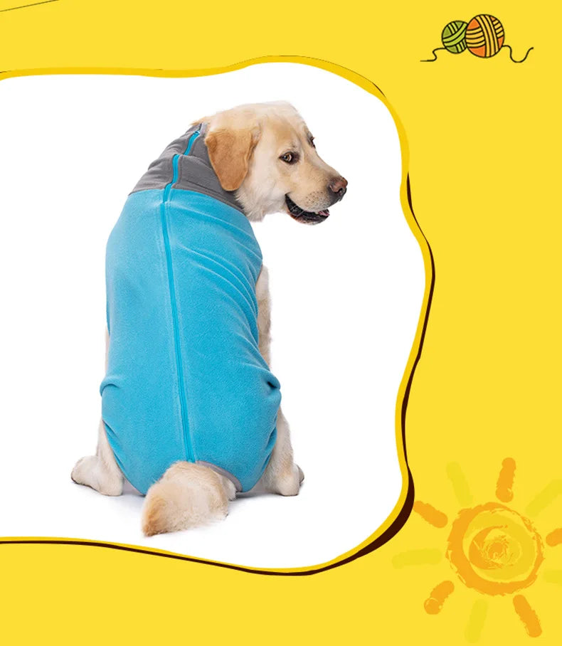 Traje de recuperación para perros de invierno, ropa para perros con cremallera trasera, forro polar, cortable, barriga cerrada, sin mangas, cuello alto, mono para mascotas para perros grandes, estilo de moda