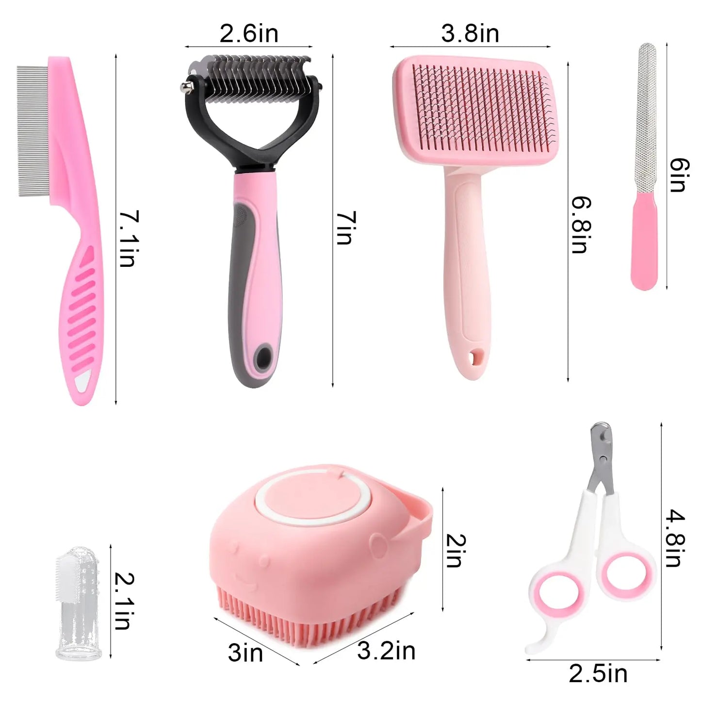 Ensemble de toilettage de brosse pour chien de 8 pièces, ensemble autonettoyant pour animaux de compagnie, avec coupe-ongles et limes pour animaux de compagnie, peigne à puces, brosse de bain de shampoing pour animaux de compagnie, animal de compagnie