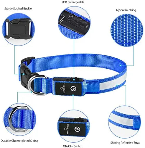 Collar LED para perro XS/M, recargable por USB, luces para Collar de perro, luz nocturna de seguridad suave ajustable, intermitente, 3 modos, suministros para mascotas