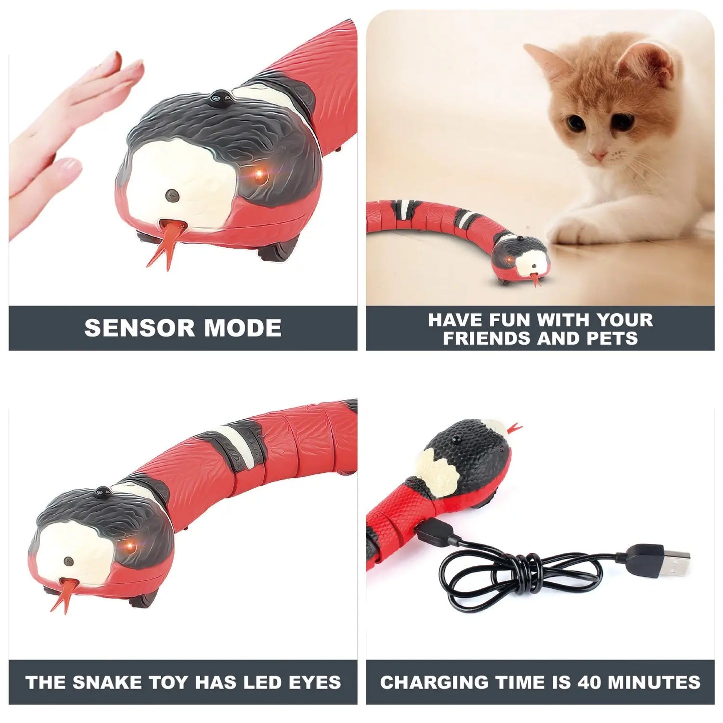 Juguetes para gatos con detección inteligente, juguete interactivo automático electrónico con forma de serpiente para gatos, juguete para interiores, recargable por USB