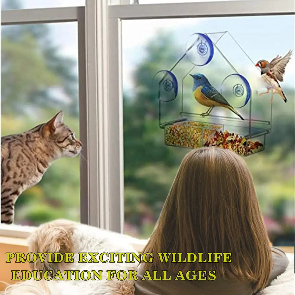 Window Wild Bird Feeder House Transparent Wild Table Removable Suction Cups Sliding Feed Tray for Garden Patio Yard