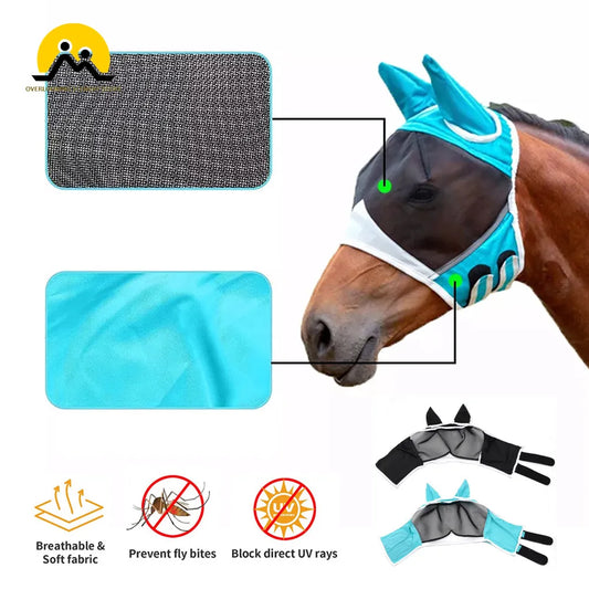 Masques anti-mouches pour chevaux, 1 pièce, protection faciale en maille élastique, anti-moustiques, couvre-tête de cheval lavable, équipement d'équitation en plein air