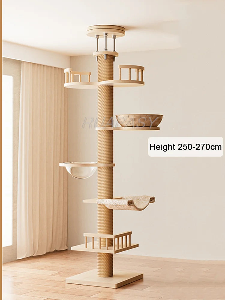 Adjustable Climbing Cat Tree House Tower Toys Floor to Ceiling Multi-Level Condo With Scratching Post Hammock Pet Cat Shelf