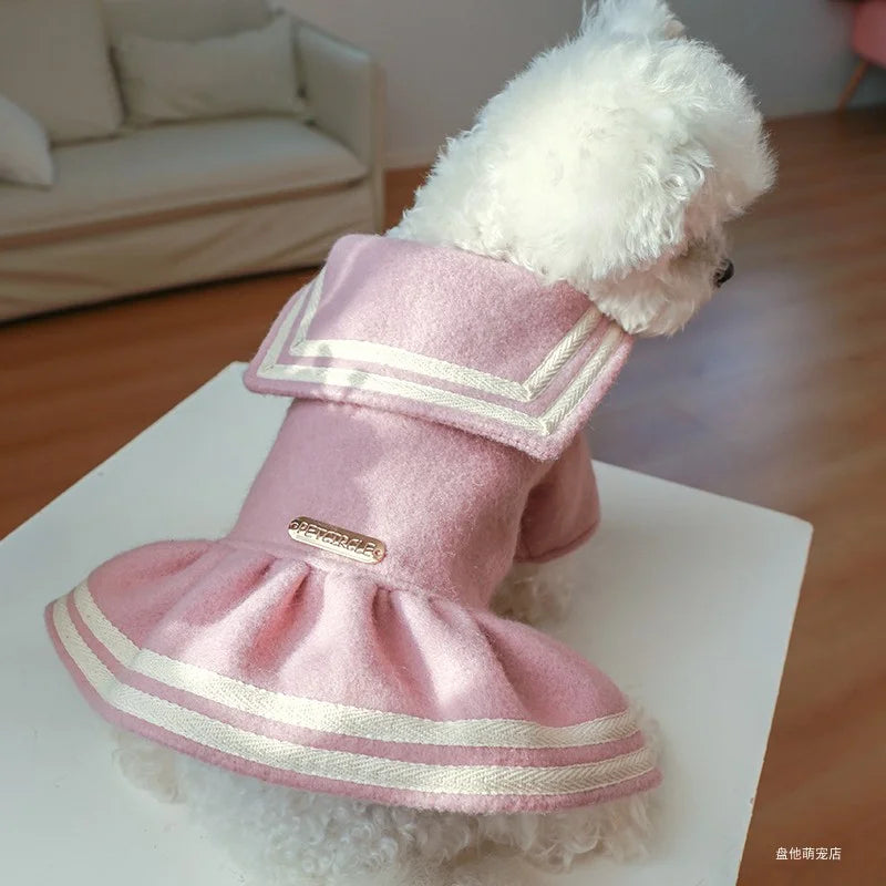 Ropa para mascotas, vestido de princesa dorado rosa cálido grueso para otoño e invierno, adecuado para perros pequeños y medianos, 1 ud.