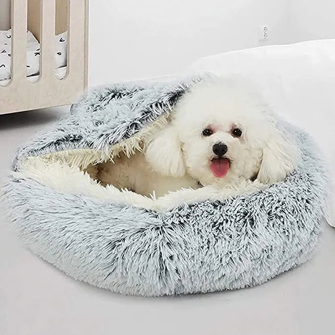 Cama de Gato de peluche larga de invierno, cojín redondo para gato, casa, cesta para Gato caliente, bolsa de dormir para gato, nido para gato, perrera 2 en 1 para perro pequeño y gato