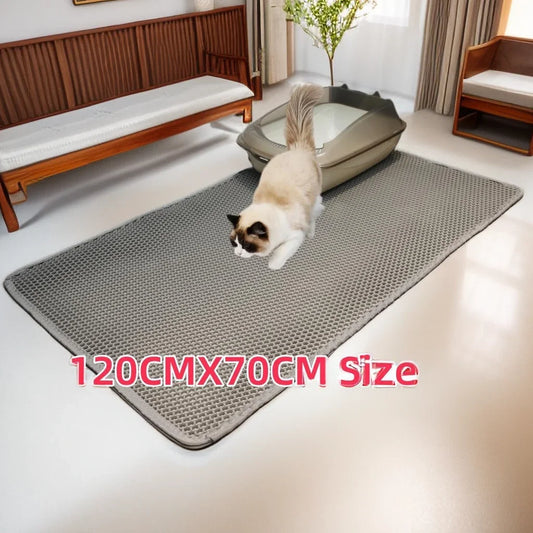 Cat Litter Mat，EVA Eco-friendly Double Layer Non-slipCat litter Sand Mat For Cat Toilet，Litter Cat Mat .Cat Accessories,70X120CM