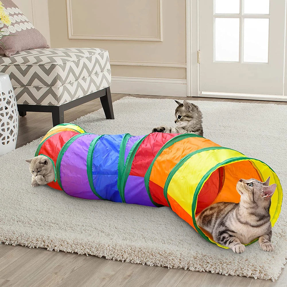 2/3 Holes Cat Tunnel Pet Tube Collapsible Play Toy Indoor Outdoor Kitty Puppy Toys for Puzzle Exercising Hiding Training Pet Toy