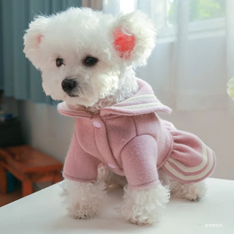 Ropa para mascotas, vestido de princesa dorado rosa cálido grueso para otoño e invierno, adecuado para perros pequeños y medianos, 1 ud.