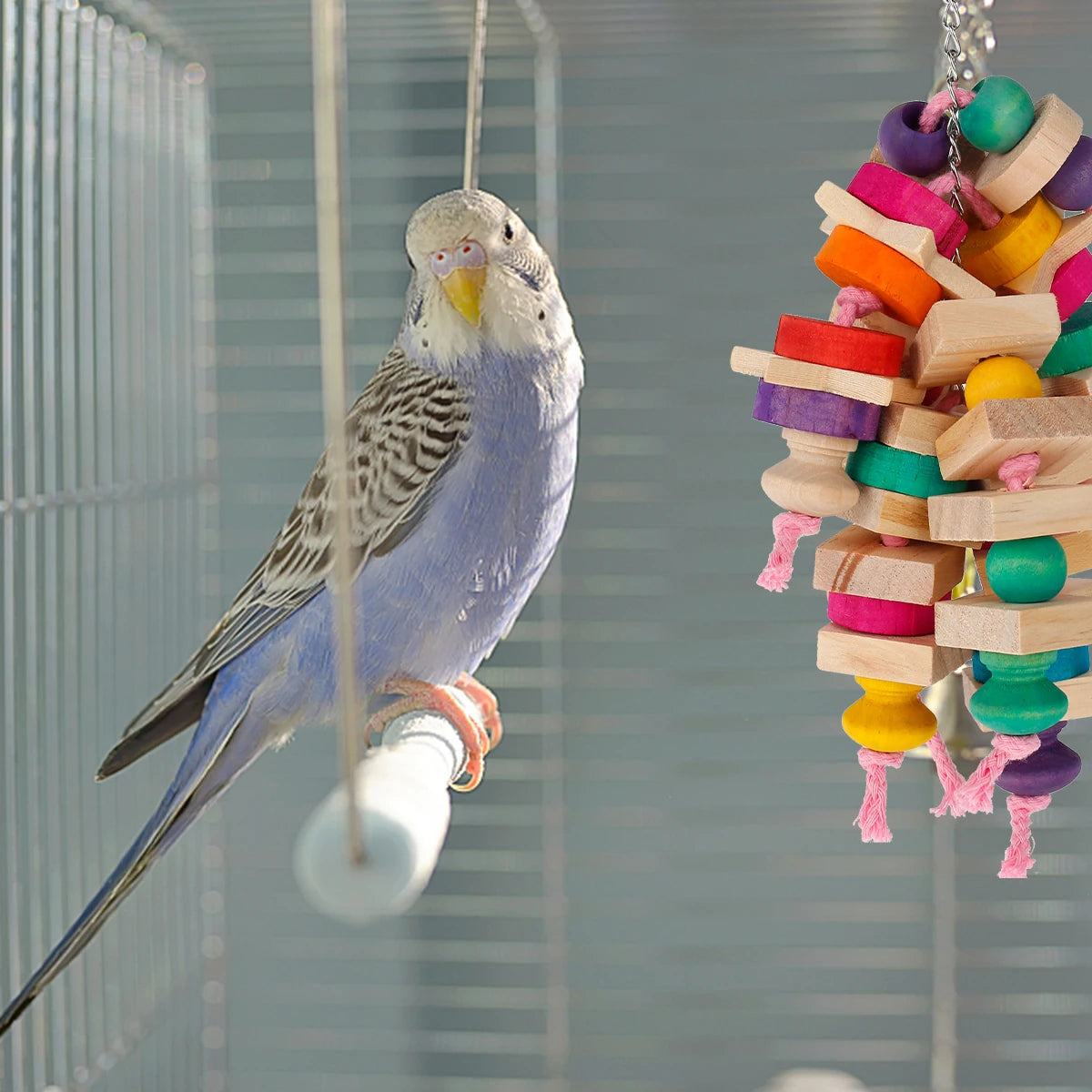 Juguetes para masticar loros, pájaro, loro, mordedura colgante, bloques de madera, jaula, juguete divertido para masticar, escalar, morder, nudos de madera, juguetes para masticar